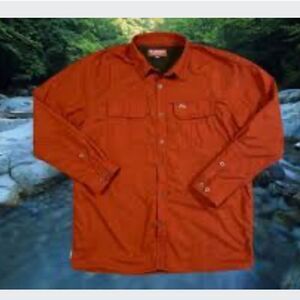 Simms Fishing Shirt button Down fleece lined warm orange Size S